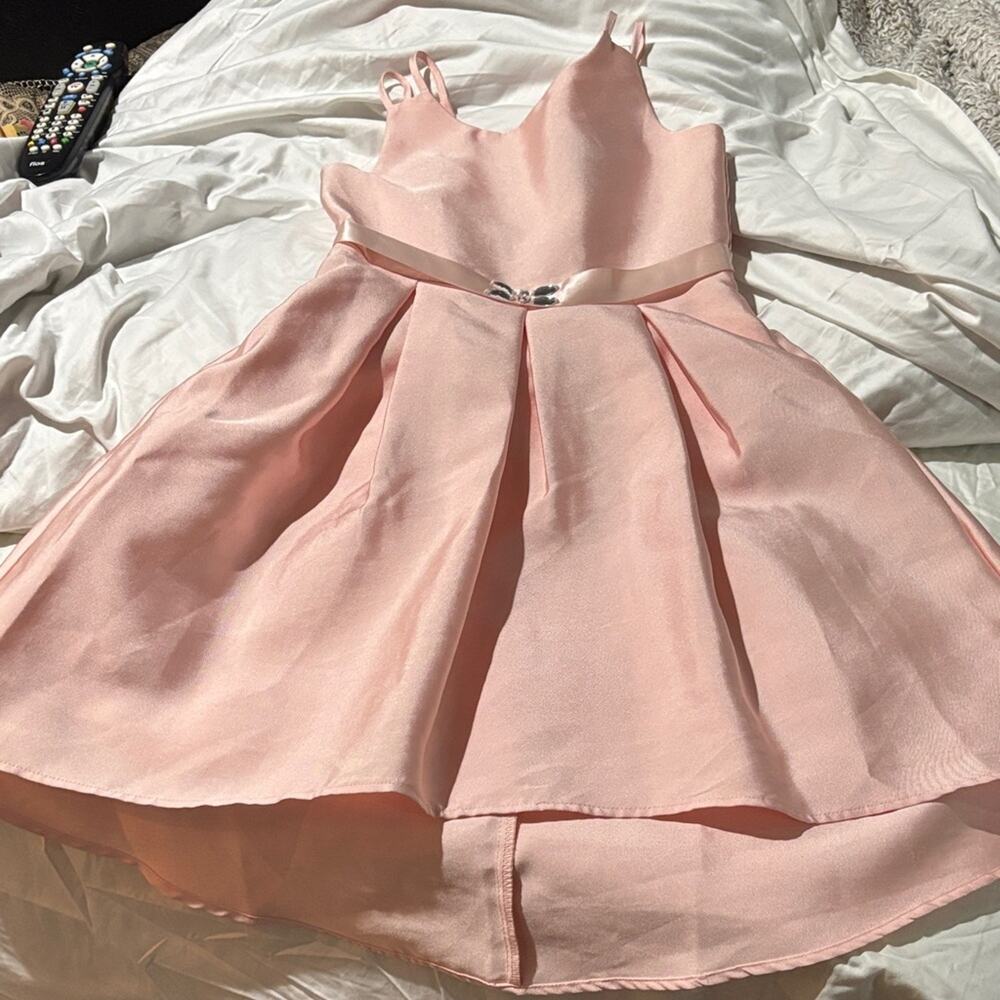 Pink & Violet 7 Elegant Pink Kids Dress hi low hemline rhinestone belt worn once